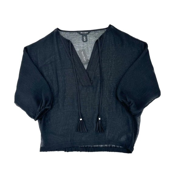 White House Black Market Kimono Blouse Top Women’s Size XS Black Sheer NEW - Picture 3 of 10